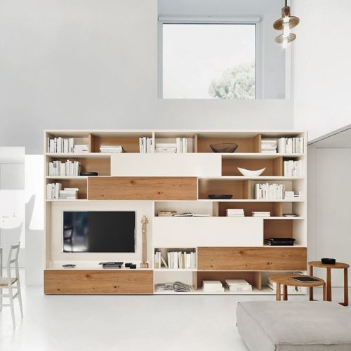 Ensemble mural de salon contemporain - MODO M6C69 - SANGIACOMO - en placage de bois / en chêne / en bois laqué mat
