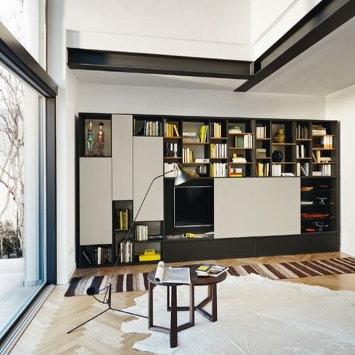 Ensemble mural de salon contemporain - MODO M6C74 - SANGIACOMO - en verre laqué / en placage de bois / en chêne