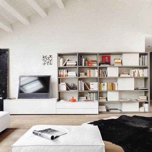 Ensemble mural de salon contemporain - MODO M6C81 - SANGIACOMO - en bois laqué mat / pour TV / avec rangement