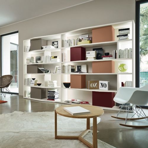 Bibliothèque contemporaine - MODO M6C87 - SANGIACOMO - en bois laqué mat / avec éclairage intégré / blanche