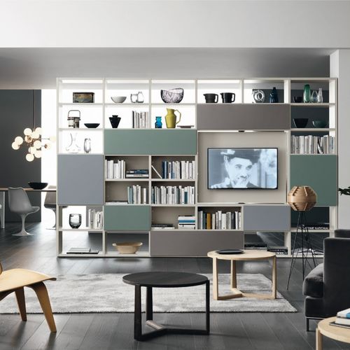 Ensemble mural de salon contemporain - MODO M6C90 - SANGIACOMO - en bois laqué mat / en métal laqué / pour TV