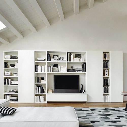 Ensemble mural de salon contemporain - MODO M6C94 - SANGIACOMO - en bois laqué mat / aluminium / pour TV