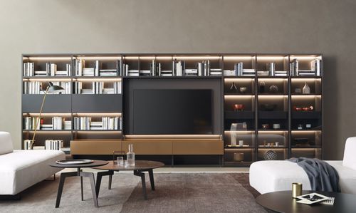Ensemble mural de salon contemporain - MODO M6C62 - SANGIACOMO - en verre fumé / en aluminium laqué / pour TV