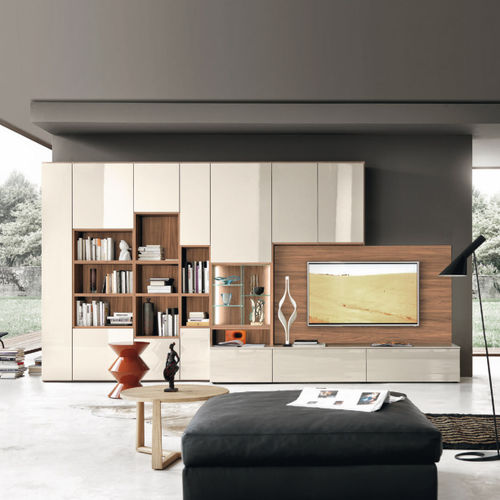 Ensemble mural de salon contemporain - MODO M6C66 - SANGIACOMO - en verre / en placage de bois / en noyer