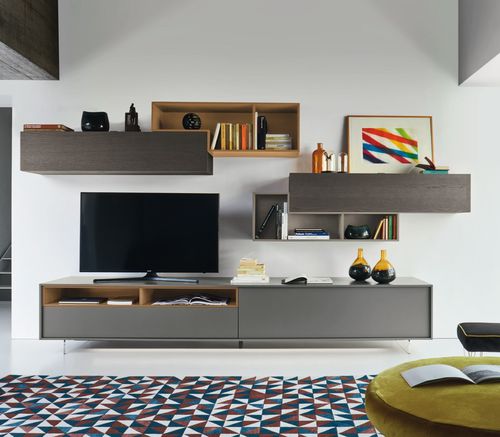 Ensemble TV mural contemporain - LAMPO L6C05 - SANGIACOMO - en chêne / en placage de bois / en bois laqué mat