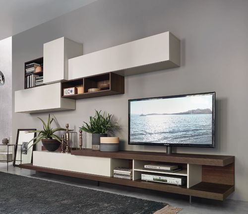 Ensemble TV mural contemporain - LAMPO L6C37 - SANGIACOMO - en chêne / en placage de bois / en composite