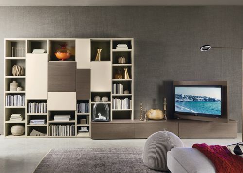 Ensemble mural de salon contemporain - MODO M6C91 - SANGIACOMO - en placage de bois / en chêne / en bois laqué mat