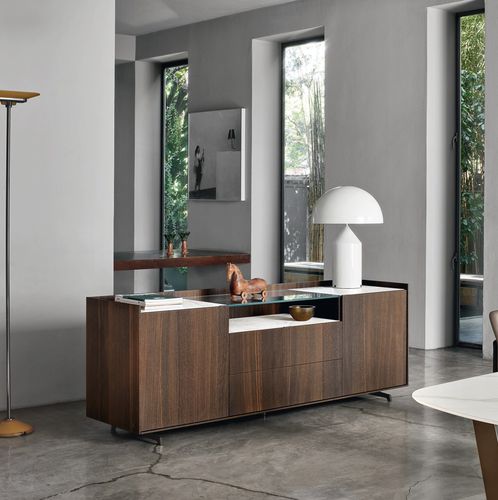 Buffet contemporain - Cabaret 20C - SANGIACOMO - en placage de bois / en verre / en céramique