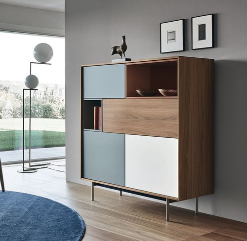 Buffet contemporain - Lampo Open 47 - SANGIACOMO - en bois laqué / en placage de bois / en aluminium laqué