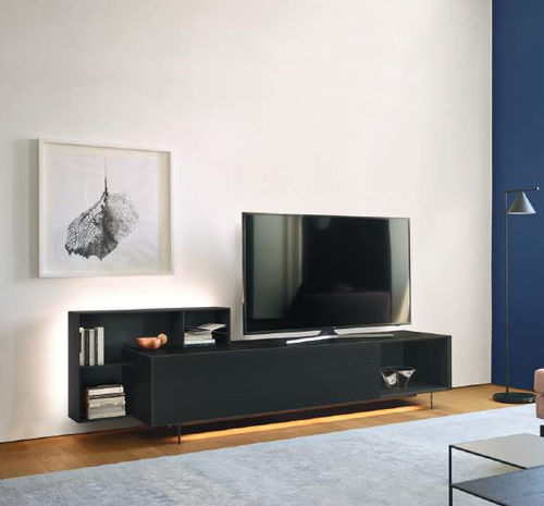 Meuble TV contemporain - Domino Più 8L sx - SANGIACOMO - avec rangement intégré / avec étagères / avec éclairage intégré