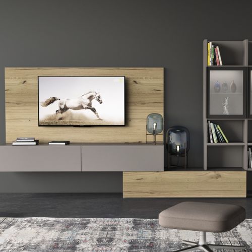 Ensemble mural de salon contemporain - GEOVAR001 - PESCAROLLO - en placage de bois