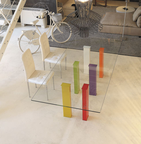 Table contemporaine - S64.ROMOLO - XABITAre - en verre trempé / avec piètement en bois / rectangulaire