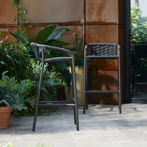 Tabouret de bar contemporain - CAPRI - Roberti Rattan - en corde / avec piètement en aluminium / 4 pieds