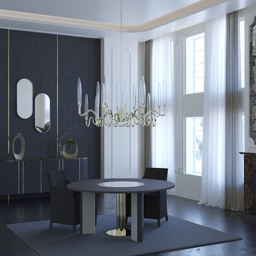 Table à manger contemporaine - MOON - Scandal Home Couture - en chêne / en verre / avec piètement en métal