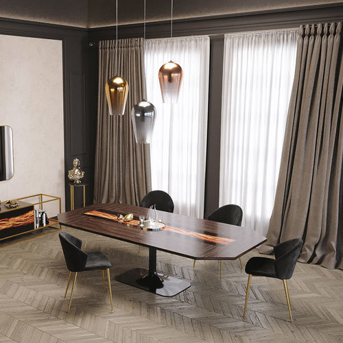 Table à manger contemporaine - MOON  - Scandal Home Couture - en ébène / avec piètement en métal / piètement central