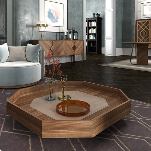 Table basse contemporaine - INTRIGUE - Scandal Home Couture - en verre / en bois / en cuir