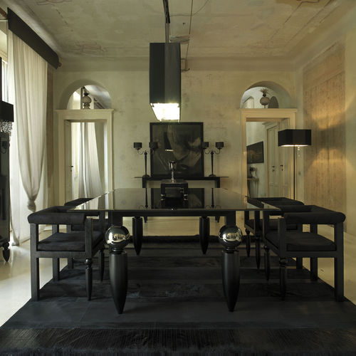 Table à manger contemporaine - RETTANGOLO - Scandal Home Couture - en verre / avec piètement en bois / avec piètement en métal