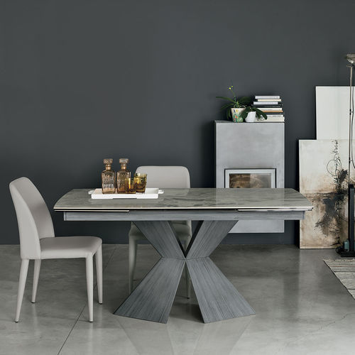 Table contemporaine - POSEIDONE 160 - Target Point - en verre trempé / en grès cérame / avec piètement en métal peint