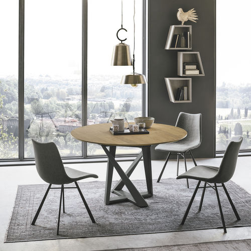 Table à manger contemporaine - CRONOS WOOD 130 - Target Point - en placage de bois / avec piètement en métal peint / avec piètement en métal brossé