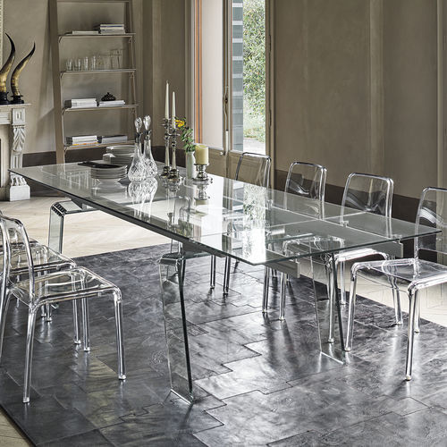 Table à manger contemporaine - CRYSTAL PLUS 200 - Target Point - en verre trempé / en aluminium / avec piètement bombé
