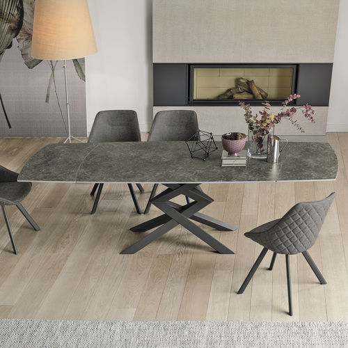 Table à manger contemporaine - CROSS - Target Point - en grès cérame / avec piètement en métal peint / à rallonge