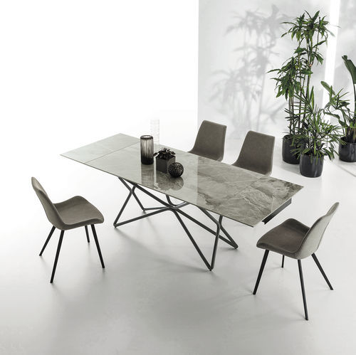 Table contemporaine - GALAXY - Target Point - en verre trempé / en grès cérame / avec piètement en métal peint