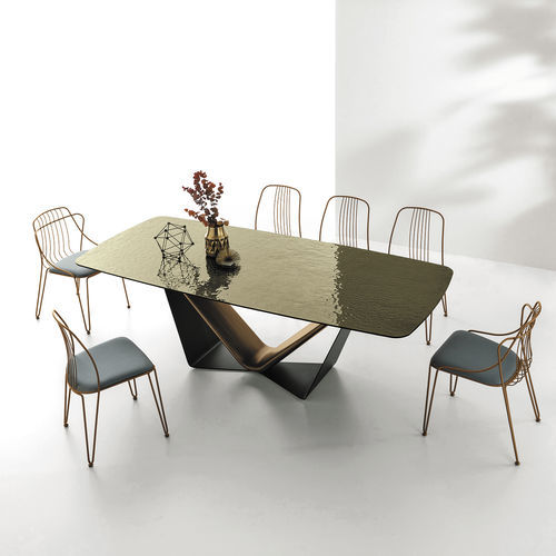 Table contemporaine - VELAR - Target Point - en verre trempé / en grès cérame / avec piètement en métal peint