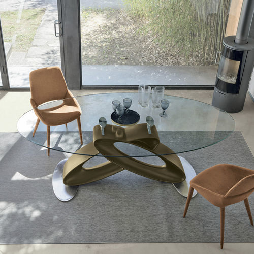 Table contemporaine - ECLIPSE 220 - Target Point - en verre trempé / avec piètement en polyuréthane / ovale