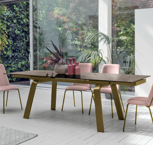 Table à manger contemporaine - MARTE 180 - Target Point - en verre trempé / en grès cérame / avec piètement en métal peint