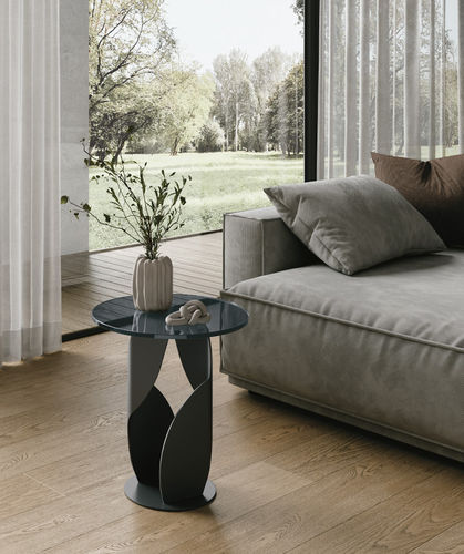 Table d'appoint contemporaine - COCKTAIL - Target Point - en verre / avec piètement en métal / ronde