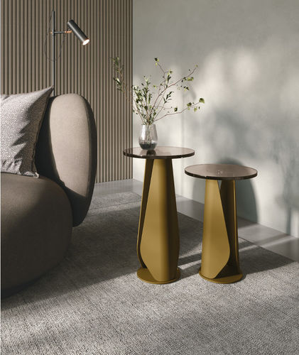 Table d'appoint contemporaine - TILE - Target Point - en verre / avec piètement en métal / ronde