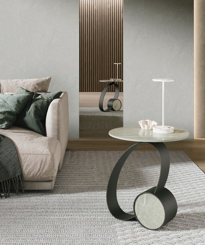 Table d'appoint contemporaine - TRILOGY - Target Point - en grès cérame / avec piètement en métal / ronde