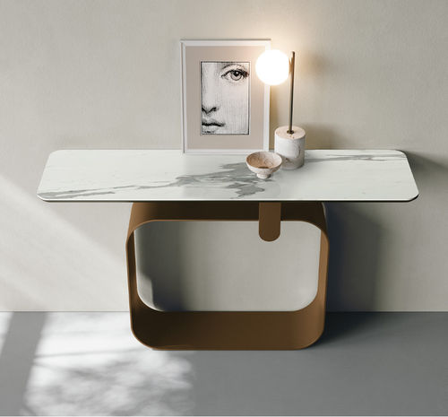Console contemporaine - QUADRA - Target Point - en verre / en grès cérame / avec piètement en métal peint