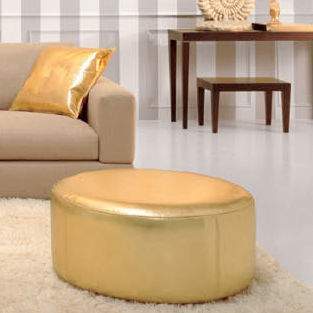 Pouf contemporain - Valmori - en simili cuir / rond / doré