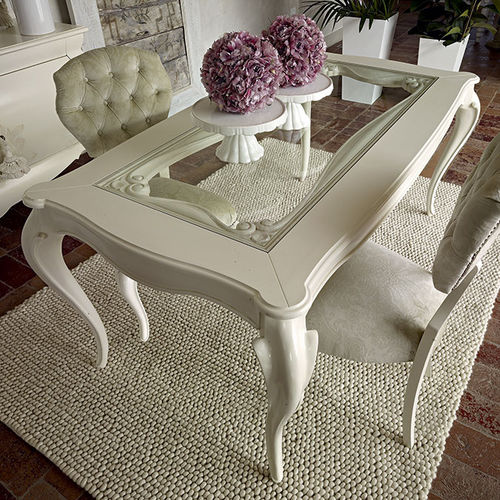 Table de style - GIULIETTA - Volpi - en verre / avec piètement en bois laqué / rectangulaire
