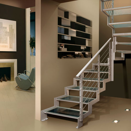 Escalier demi-tournant - LOGICA ECF - ITALIAN FASHION STAIRS - à marches en verre / structure en acier / résidentiel