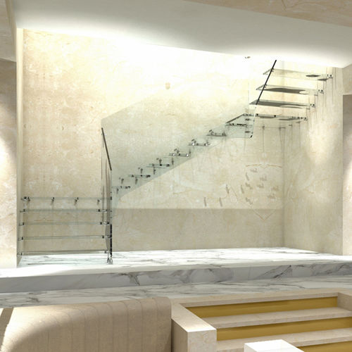 Escalier droit - SBALZO ALL E-GLASS - ITALIAN FASHION STAIRS - quart tournant / demi-tournant / à marches en verre