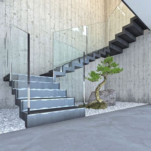 Escalier droit - LOGICA FULL METAL T-E-GLASS - ITALIAN FASHION STAIRS - quart tournant / demi-tournant / à marches en métal