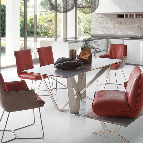 Table à manger contemporaine - T1012 - Koinor - en bois massif / en placage de bois / en céramique