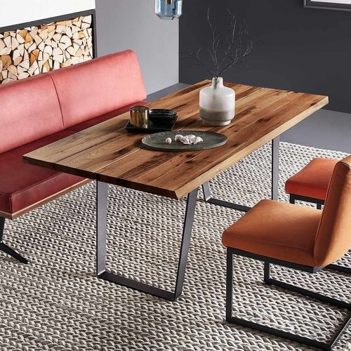 Table à manger contemporaine - T1020 - Koinor - en bois massif / avec piètement en métal / rectangulaire