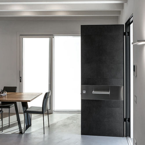 Porte d'entrée - TEKNO - Oikos Venezia - en aluminium brossé / battante / contemporaine