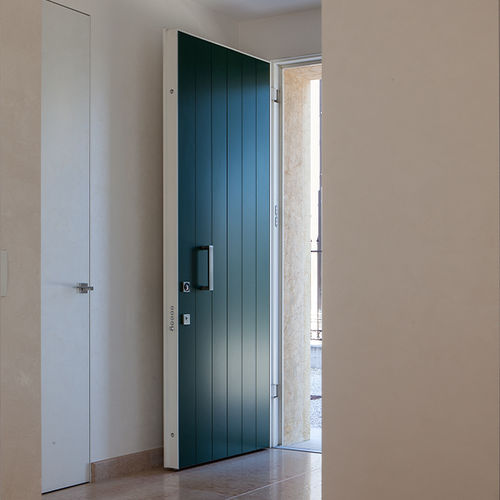 Porte d'entrée - Tekno - Oikos Venezia - en aluminium brossé / battante / contemporaine