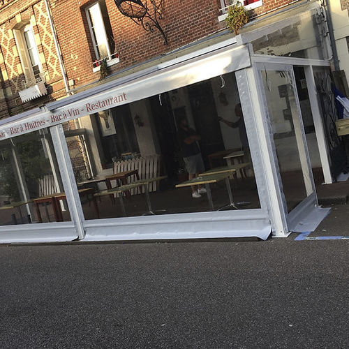 Pergola autoportée - ID4 - Socotex - Abritez-vous chez nous - adossée / en aluminium thermolaqué / couverture en toile