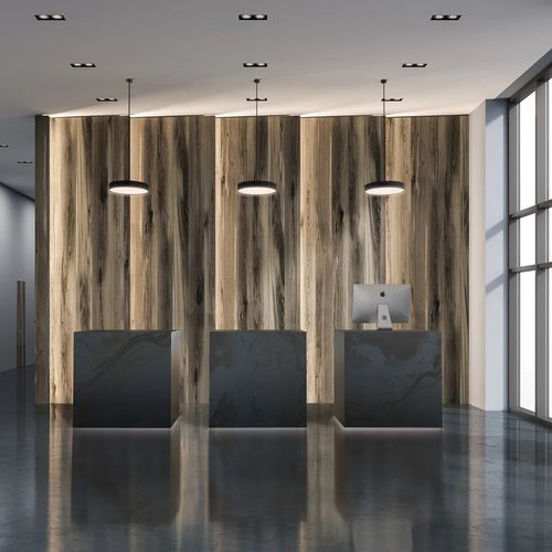 Banque d'accueil modulable - UNIKO - Fit Interiors - stratifiée / en acier / lumineuse