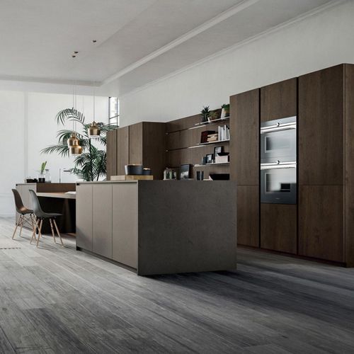 Cuisine contemporaine - OMICRON 22 : COMPOSIZION 04 - ARMONY CUCINE - en bois / en résine / avec îlot