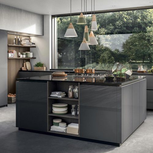 Cuisine contemporaine - T16 : COMPOSIZION 03 - ARMONY CUCINE - en verre / en stratifié / avec îlot