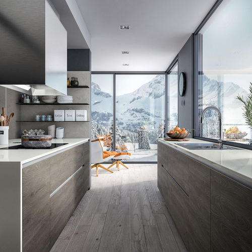Cuisine contemporaine - RHO : COMPOSITION 02 - ARMONY CUCINE - en placage de bois / en mélaminé / en U