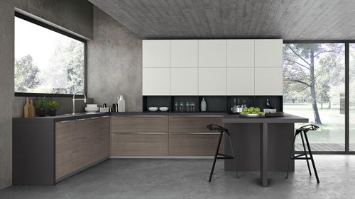 Cuisine contemporaine - RHO : COMPOSITION 03 - ARMONY CUCINE - en placage de bois / en mélaminé / en U