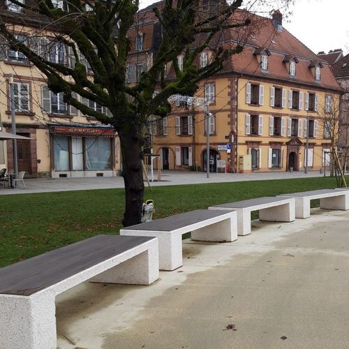 Banc public en béton - Banc béton moderne - Francioli - en placage de bois / d'extérieur / d'extérieur