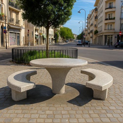 Table de pique-nique en béton - Table pique nique moderne - Francioli - avec piètement en béton / circulaire / ronde